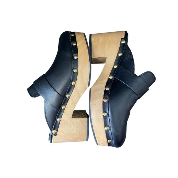 FALL SEASON BOHO Vintage Black Block Heels Leather Tan Platform SHOES Size 6 - Picture 2 of 5